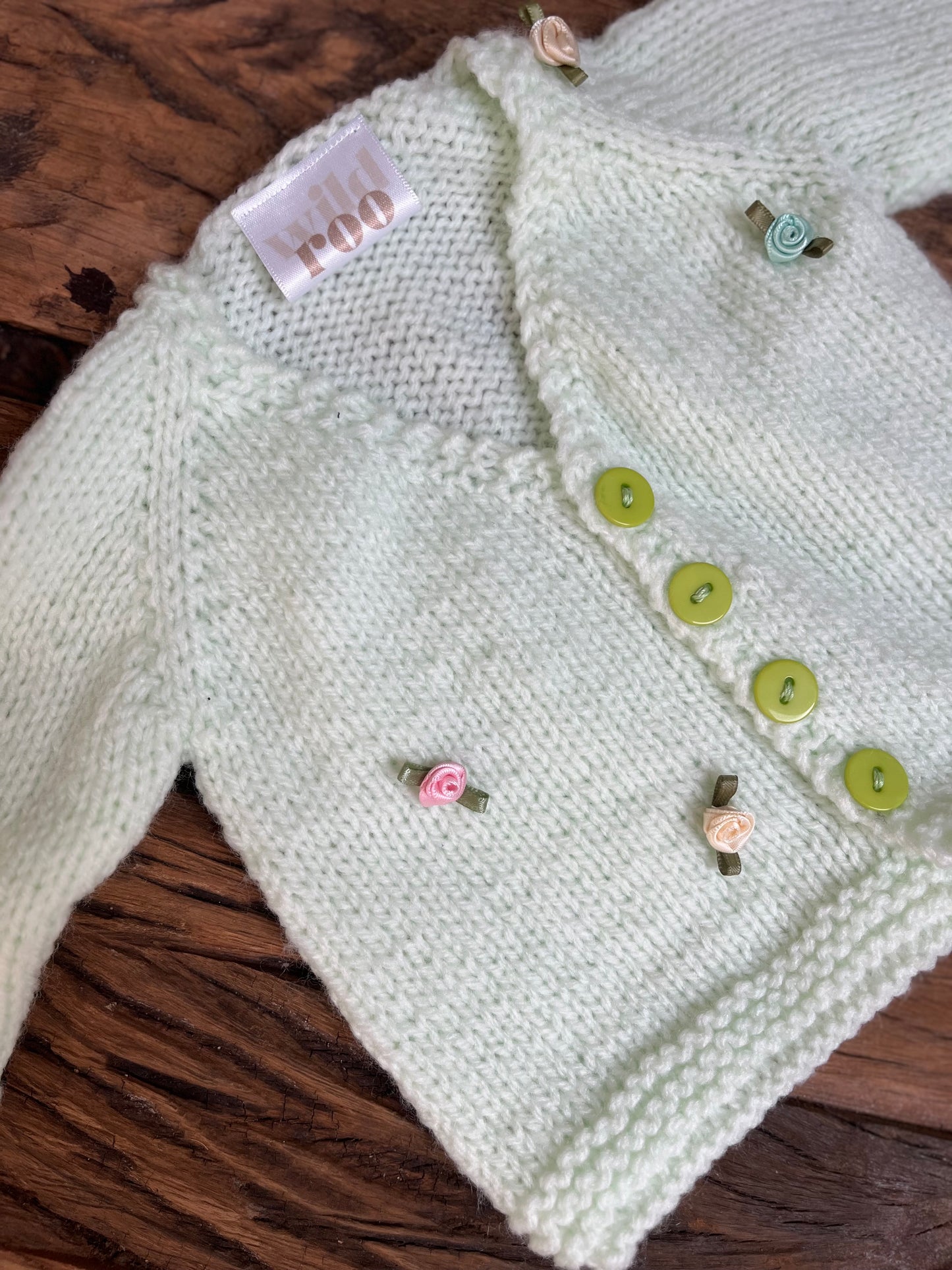 Handmade rosebud cardigan preemie/newborn