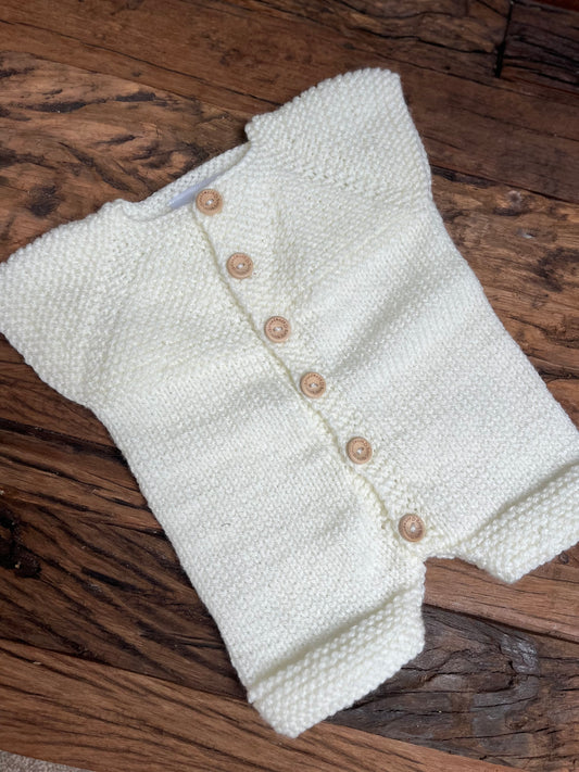 Hand knitted button up newborn romper