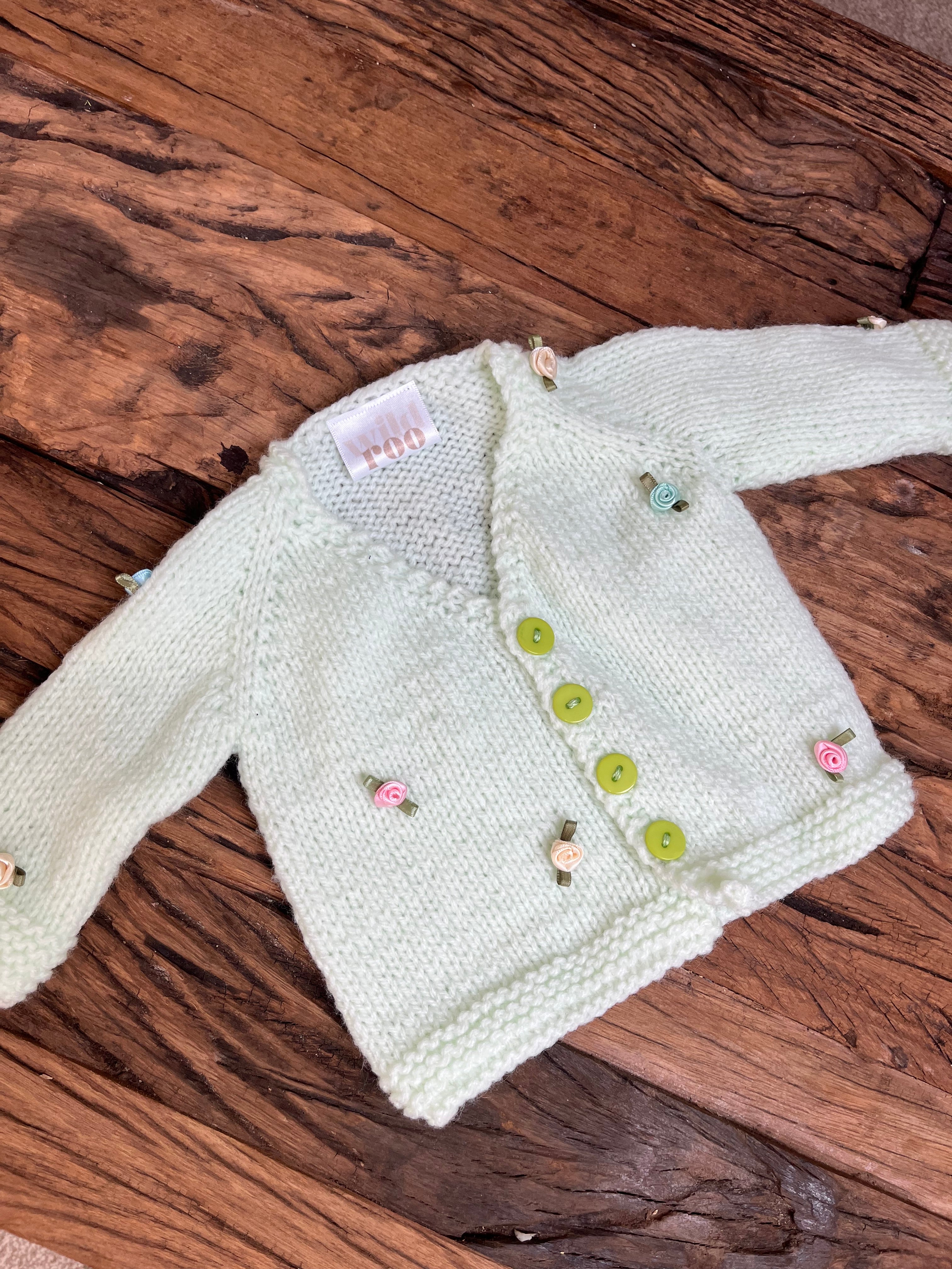 Handmade rosebud cardigan preemie/newborn