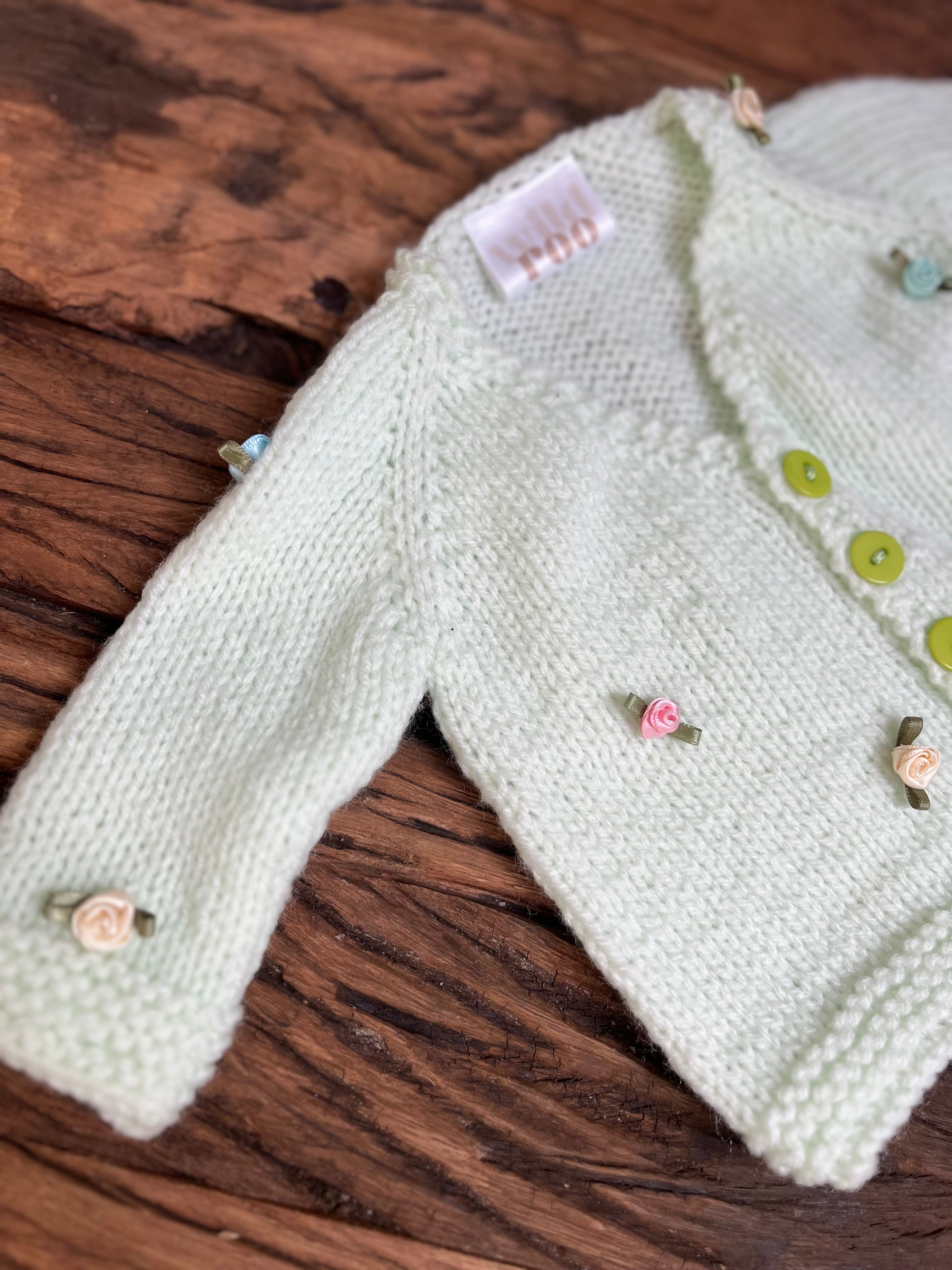 Handmade rosebud cardigan preemie/newborn