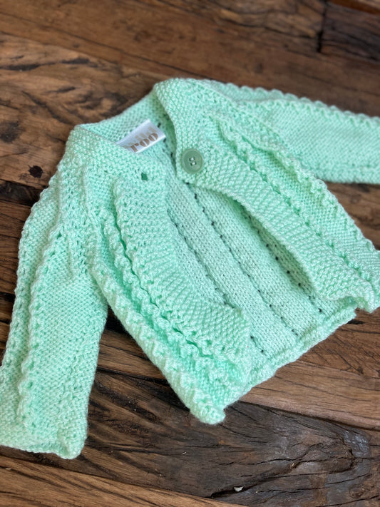 Hand knitted mint green cardigan size premature