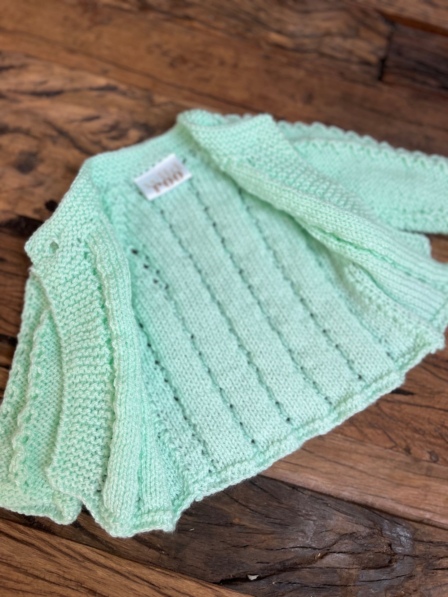 Hand knitted mint green cardigan size premature