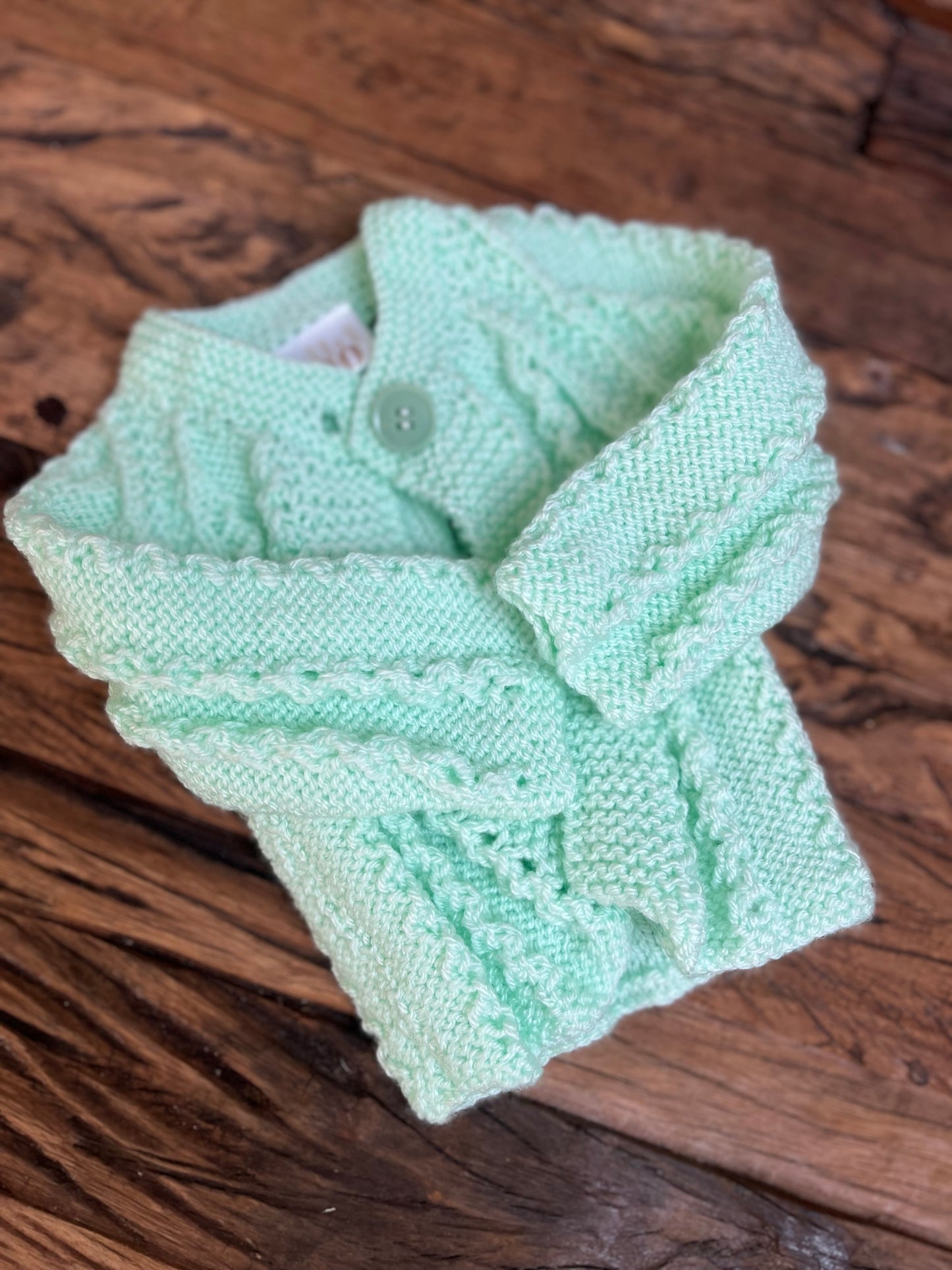 Hand knitted mint green cardigan size premature